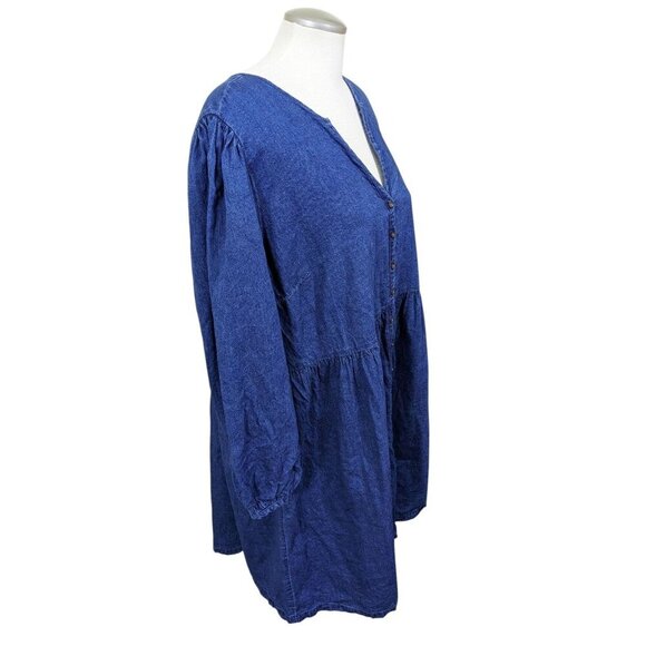 Old Navy Fit and Flare Mini Dress Dark Denim Chambray Button Front Plus 2X Shift - Picture 3 of 8